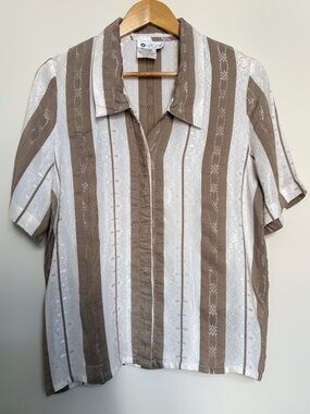 Chagall Vintage 90s Brown White Jacquard Stripe Shirt Size 10